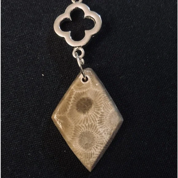 Petoskey Stone Diamond ♦️ Shaped Necklace - Picture 5 of 12
